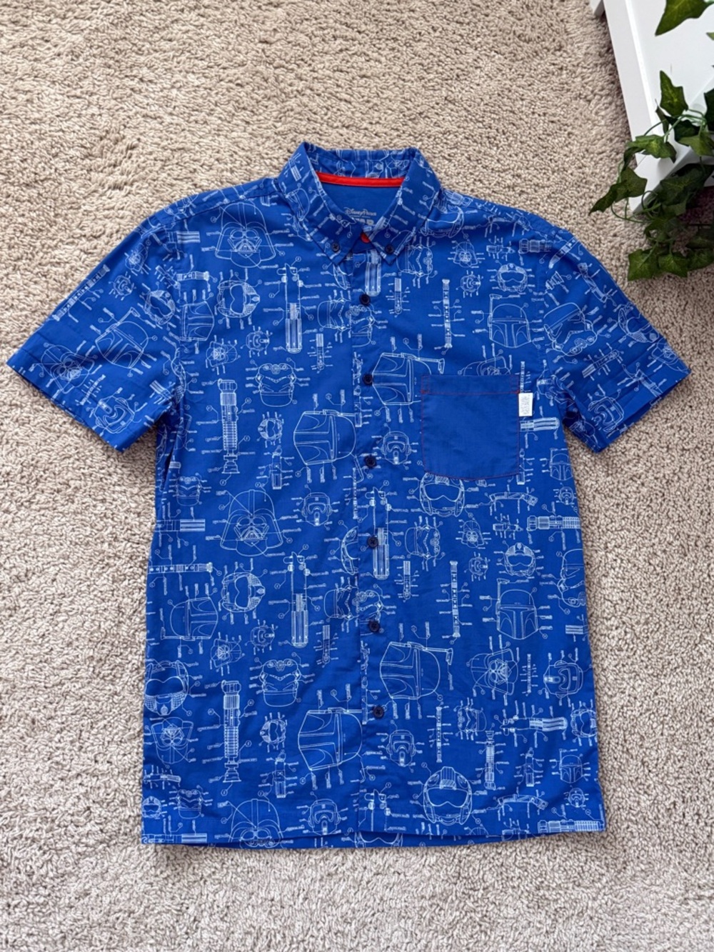 STAR WARS BUTTON UP BLOUSE BLUE WHITE ORANGE SIZE SMALL DISNEY DARTH VADER